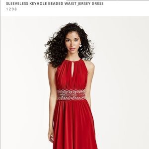 SLEEVELESS KEYHOLE BEADED WAIST JERSEY DRESS
